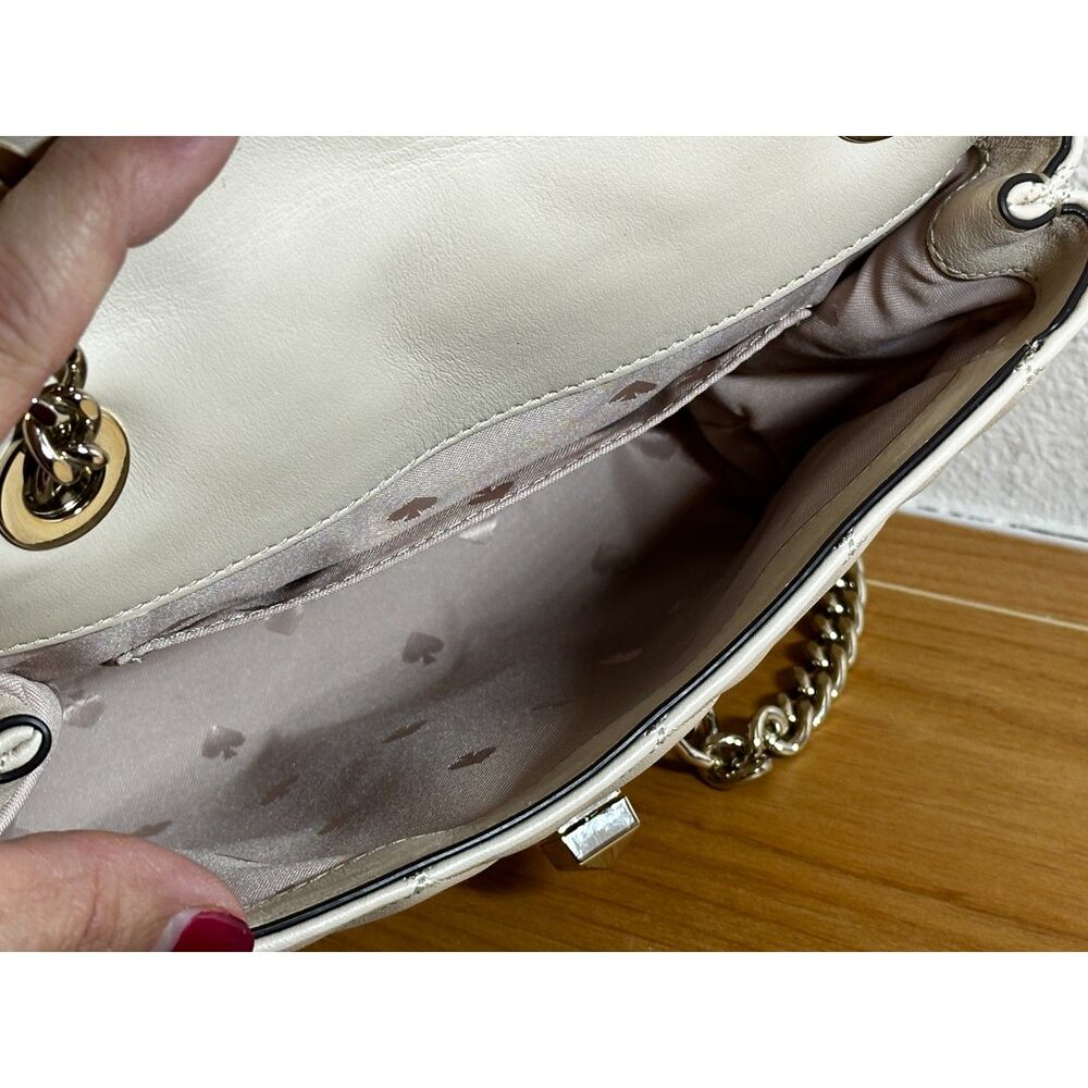 Kate Spade Natalia Medium Flap Shoulder Bag Quilted Leather In Parchment EUC - Picture 4 of 8